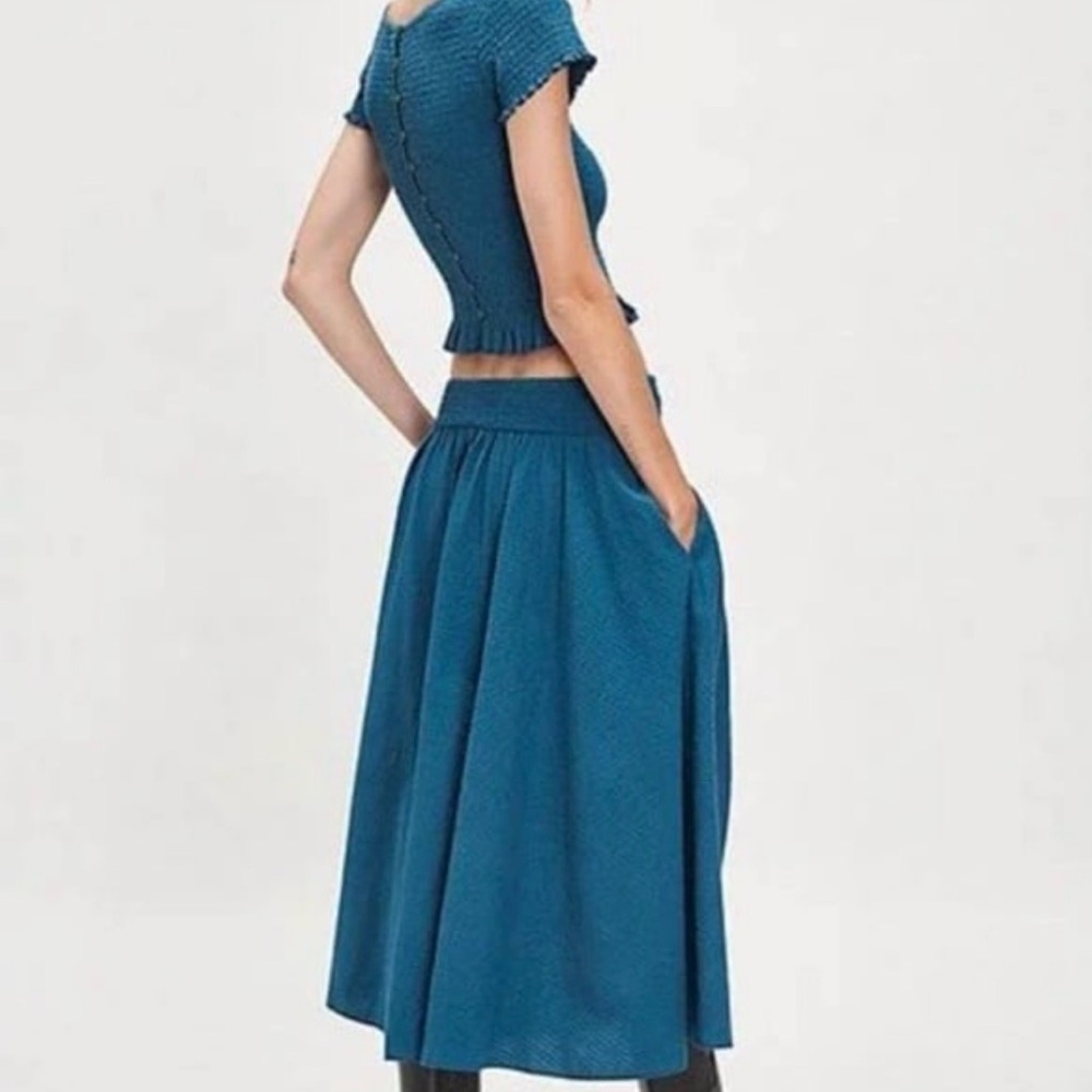 Free People Blue Midi Skirt and smocked top braveheart set